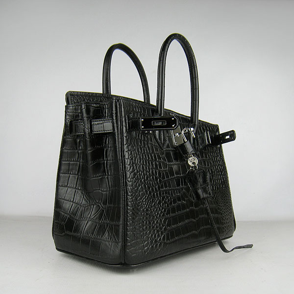 Replica Hermes Birkin 30cm Crocodile Veins Bag Black 6088 On Sale - Click Image to Close